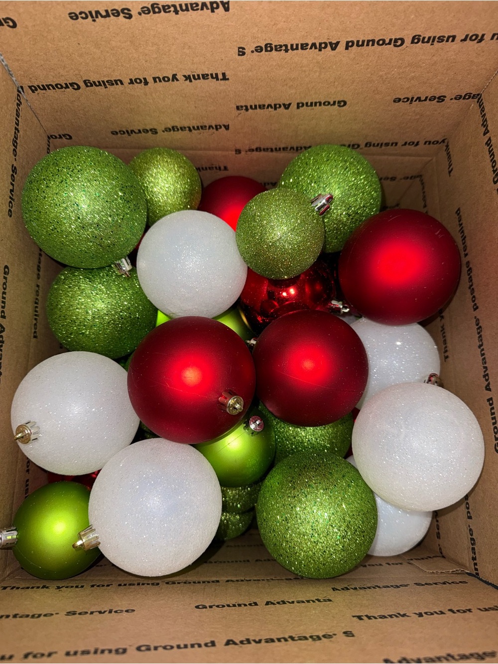 Lot of 70 Shatterproof Christmas Ornaments Red Green White Glitter Holiday Decor